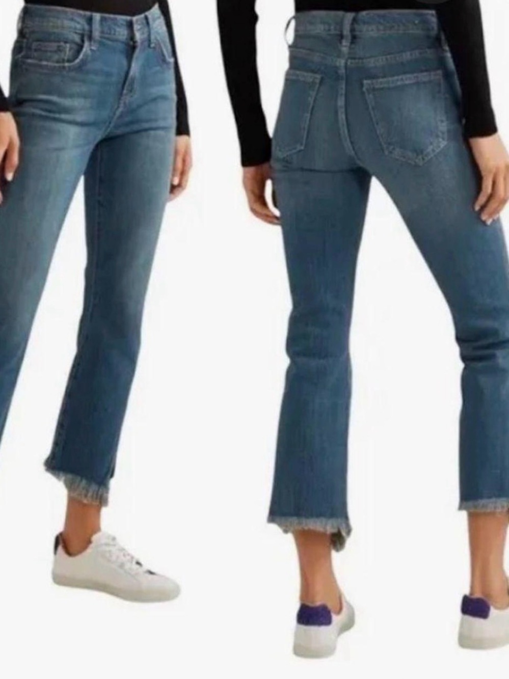Current/Elliott Cropped Frayed-Hem Jeans in Medium Blue